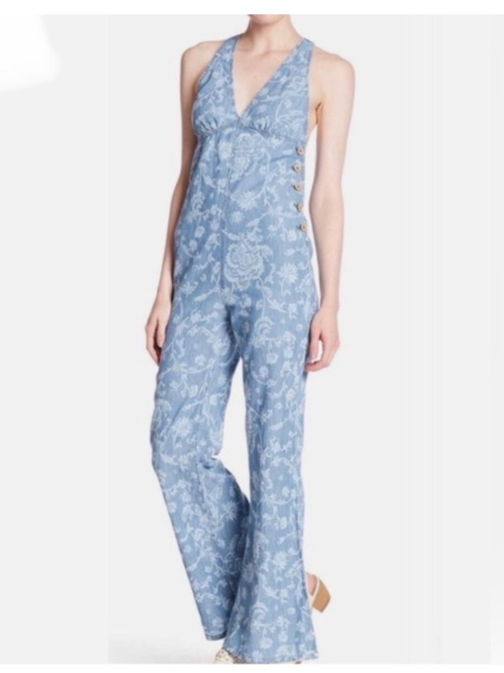 Free PeopleLight Blue Floral Halter Jumpsuit